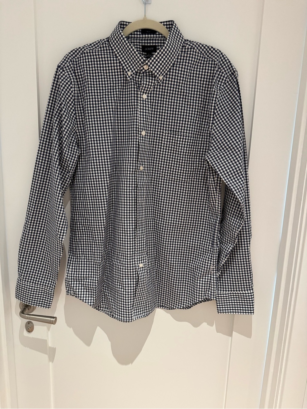 J. Crew Men’s Navy and White Gingham Button-Down Shirt